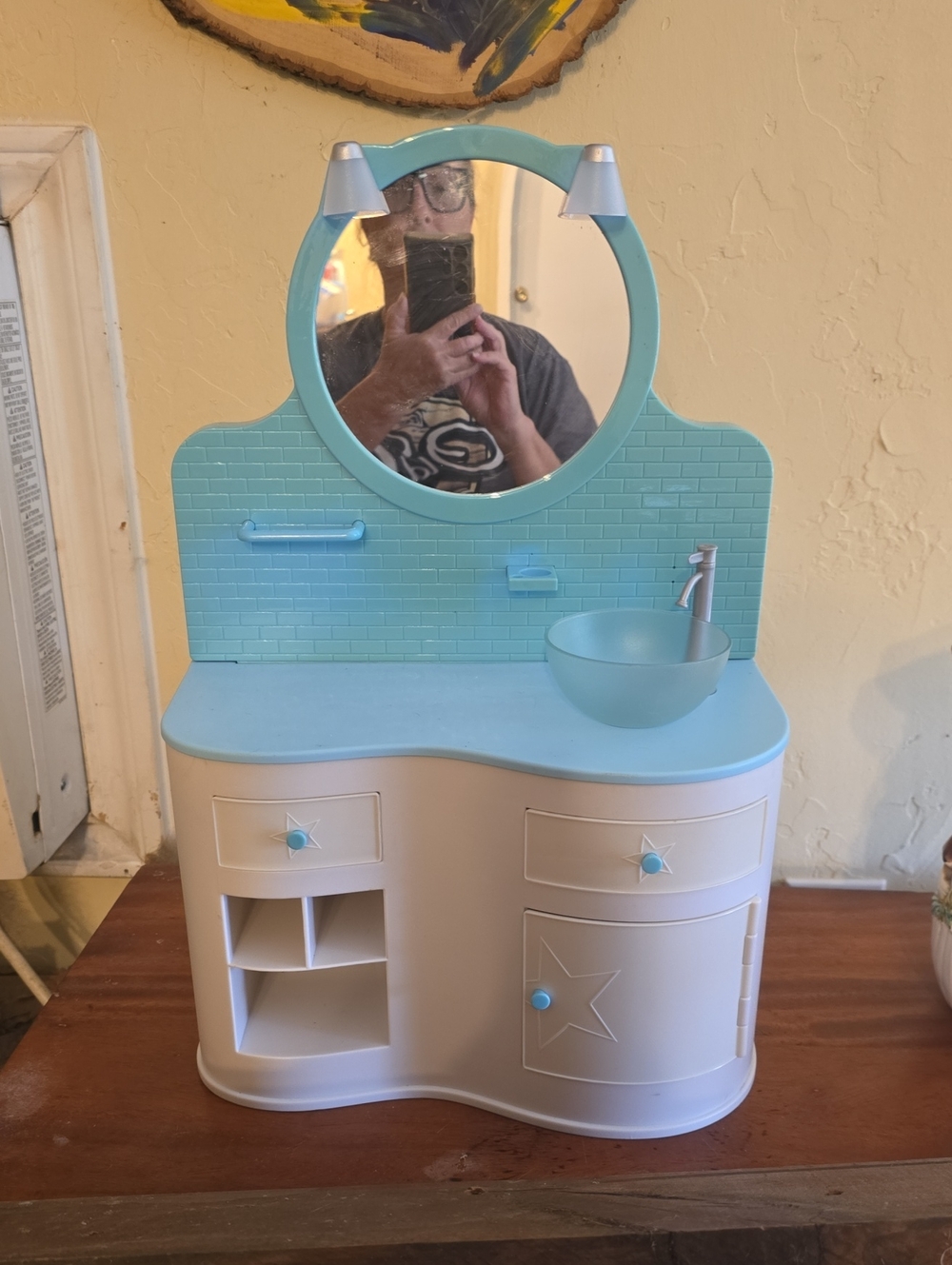American Girl Doll Vanity Kids Blue Play Vanity Sink with Mirror